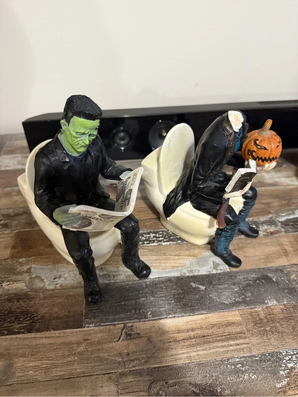 Halloween Monsters on the Toilet Bathroom Decor Headless Horseman Frankenstein